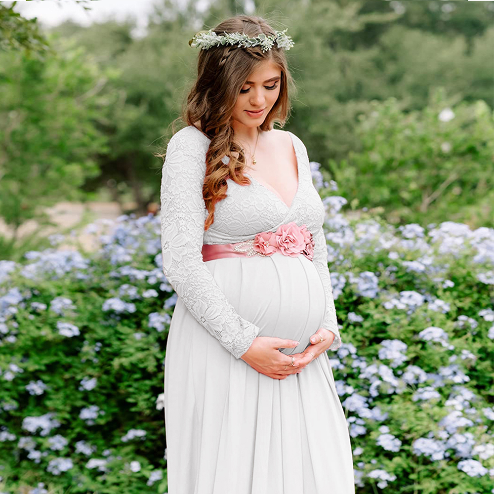 Photography Club - Maternity Lace Photography Gown V-Neck Long