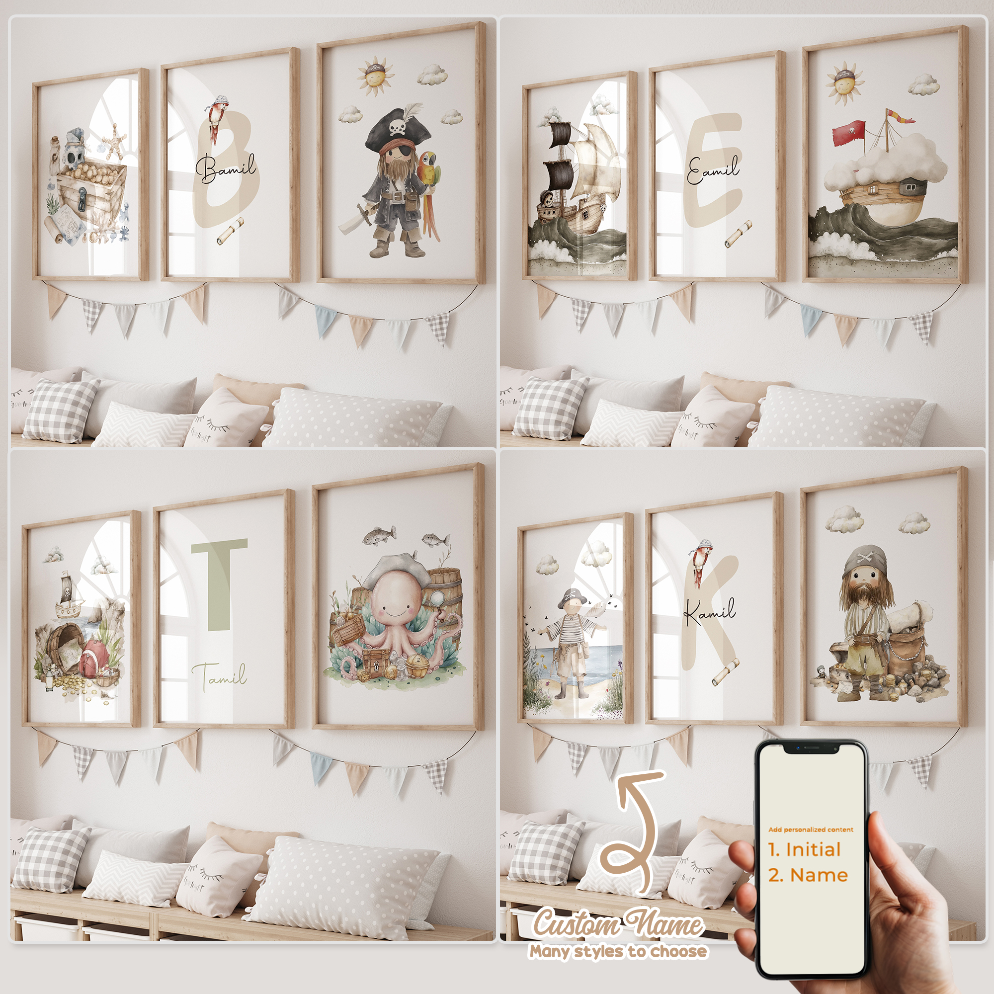 Photography Gallery - 3pcs Personalized Custom Name Cartoon Child