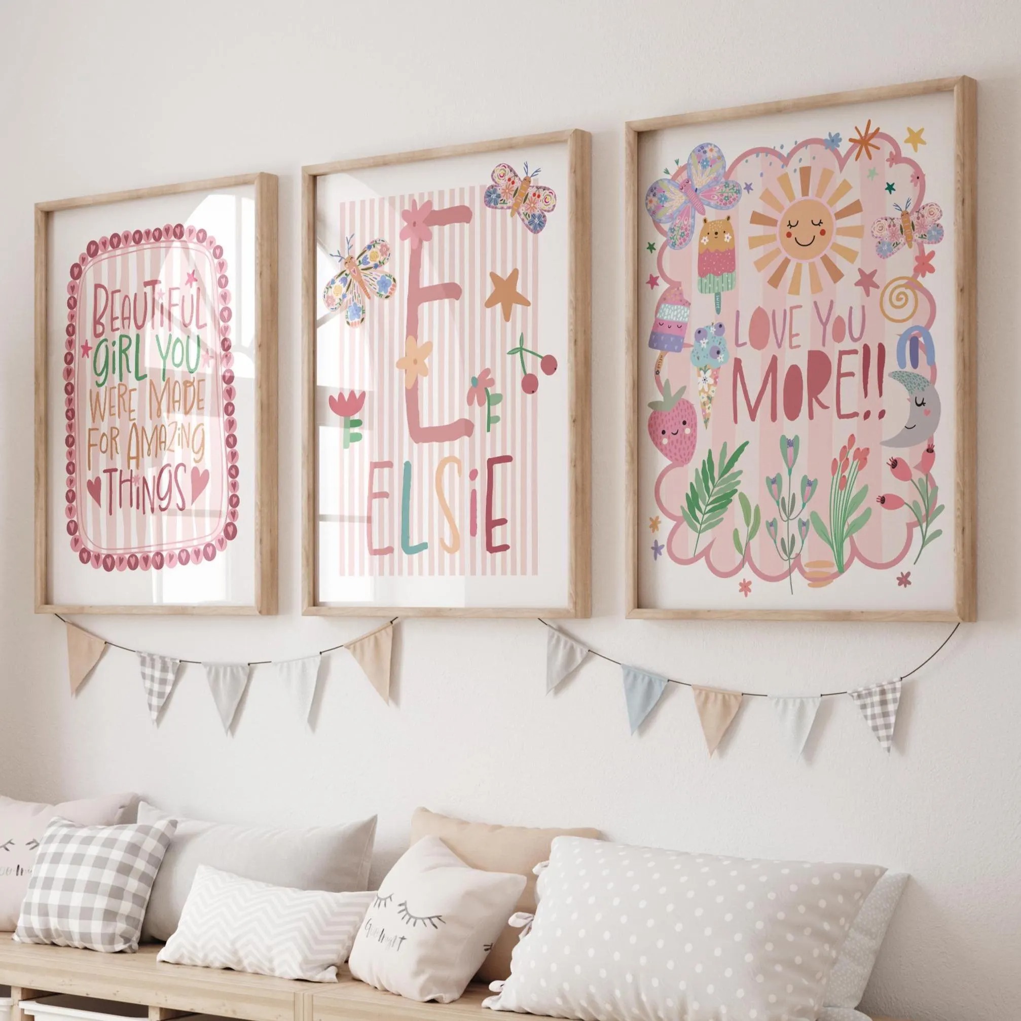Photography Gallery - 3pcs/set Bohemian Pink Flower Custom Name