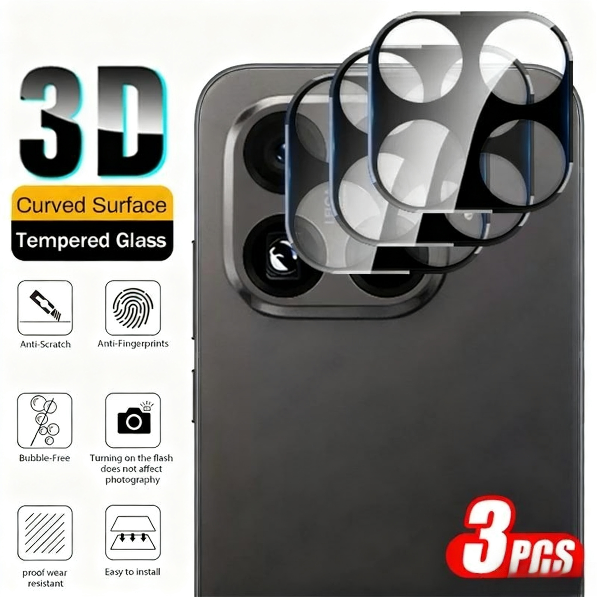 Photography Kit Xiaomi 15T Pro - 1/3Pcs Black 3D Tempered Glass Camera