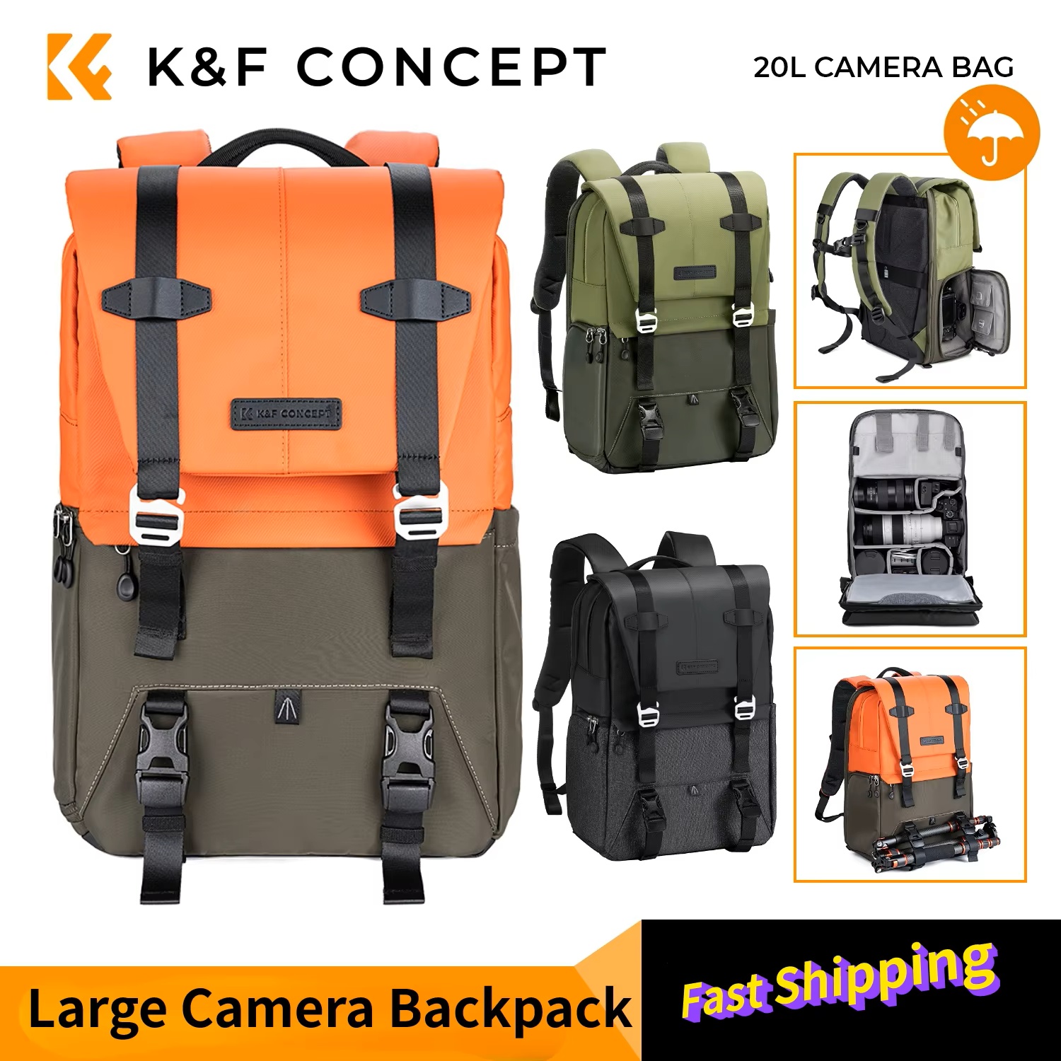 K&F CONCEPT Camera Backpack Tr - Photography Camera avaliação e preço